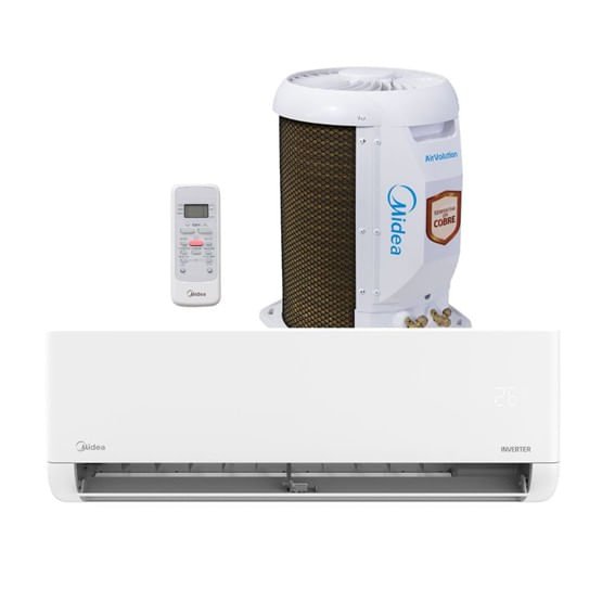 Midea AirVolution Lite com evaporadora, condensadora e controle remoto