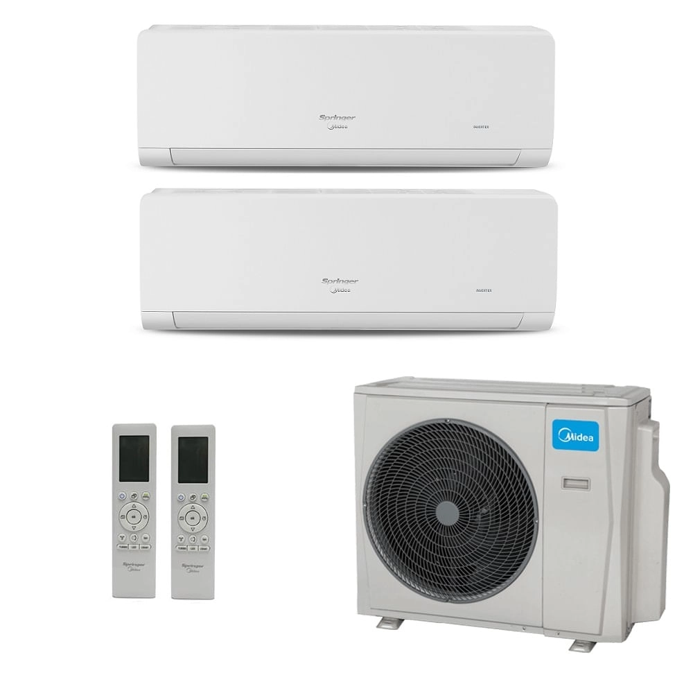 Sistema Multi Split Midea com duas unidades internas, condensadora e controles